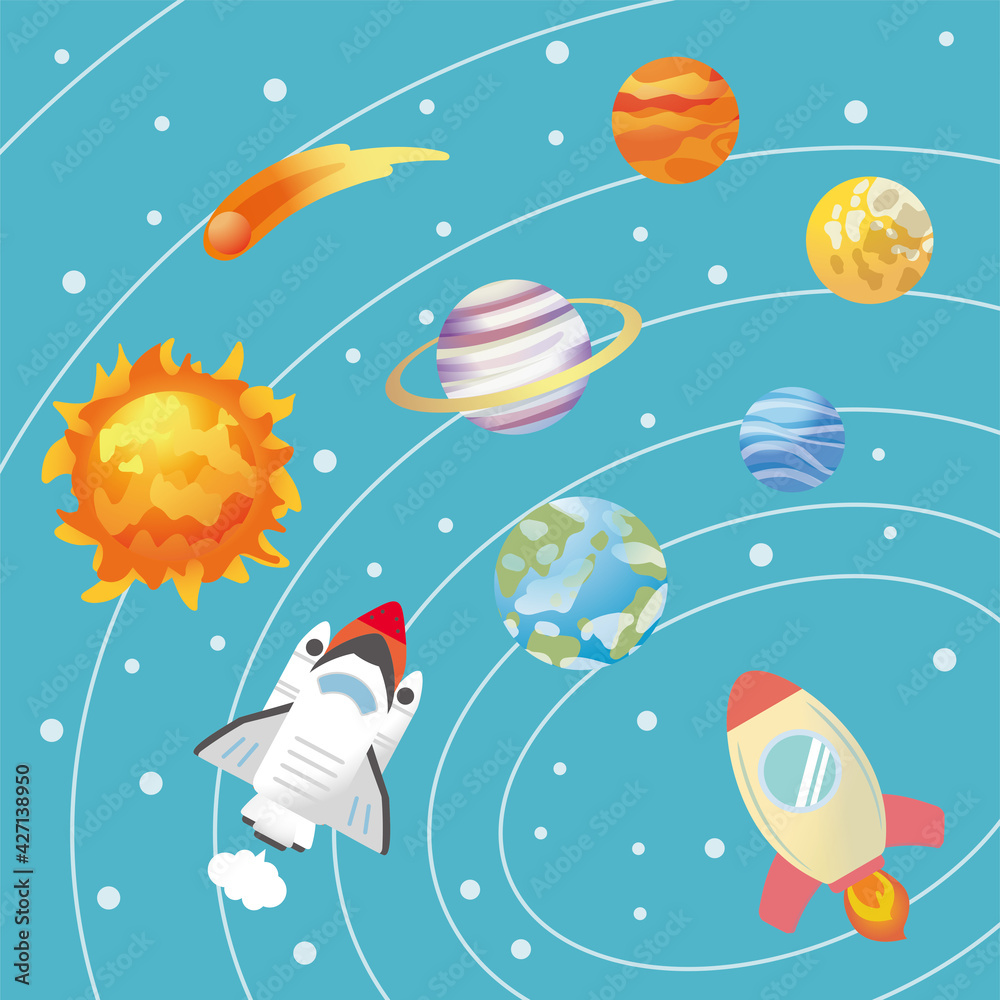 宇宙 惑星 地球 ロケットのイラスト 宇宙 惑星 地球 ロケットのイラスト