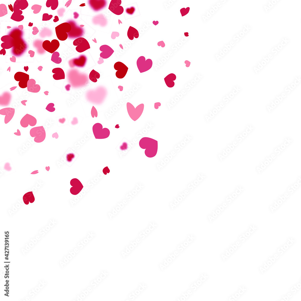 Heart Sequin Confetti on White Background. Isolated Flat Birthday Card. Pink Love Banner. Christmas Party Frame. Voucher Gift Card Template. Vector Red Glitter. Falling Particles on Floor.