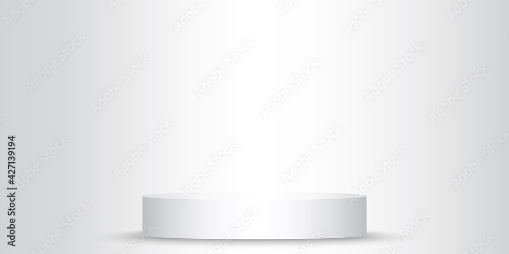 Gray podium on light background. Empty product stand. Platform studio. Stock image. Vector illustration. EPS 10.