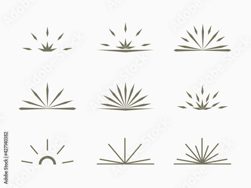 isolated simple retro monochrome sunray, sunshine, beam lines, sunburst, rays in a half elements for background, pattern, banner, label, texture etc. vector design. 