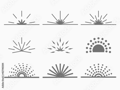 isolated simple retro monochrome sunray, sunshine, beam lines, sunburst, rays in a half elements for background, pattern, banner, label, texture etc. vector design. 