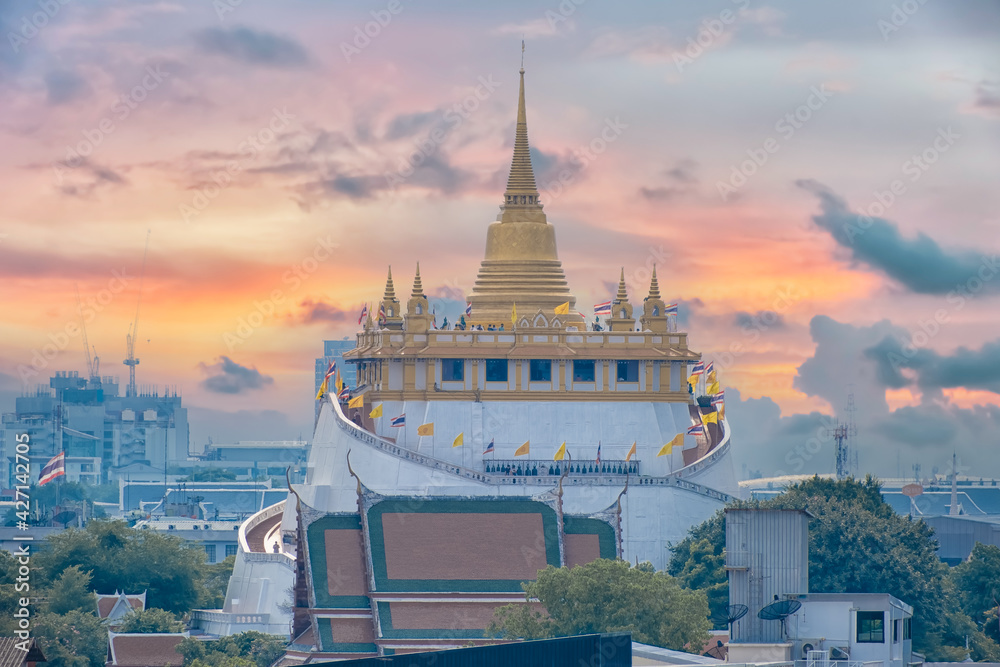 Golden mountain temple in ancient city of Bangkok