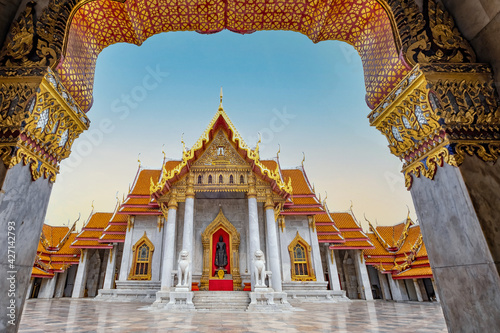 Marble temple entrance in Bangkok, Thailand