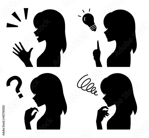 女性の横顔の表情シルエット2