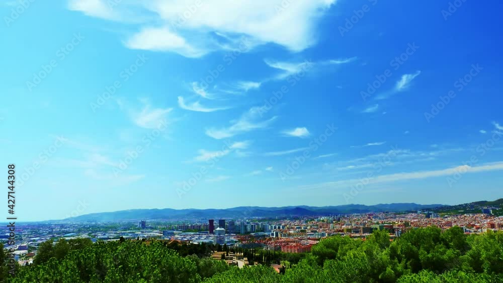 Panorama of city in Spain against cirrus clouds in the sky, time-lapse Panorama of city in Spain against cirrus clouds in the sky, time-lapse