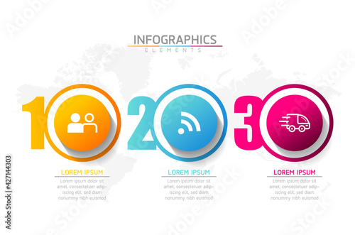 Vector illustration infographics design template, business information, presentation chart, with 3 options or steps. 