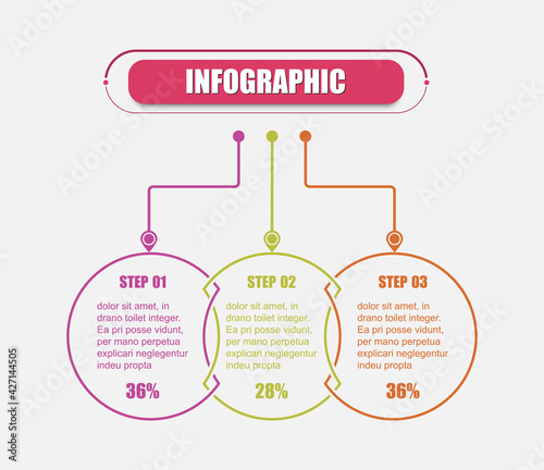 Presentation business infographic template with three options. Concept thin line flat infographics for presentation in 3 steps. Circle cut into the chain timeline 3 point banner elements and numbers.