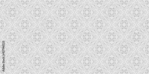 Old-fashioned background pattern with floral ornaments on a gray background, vintage. Great for postcards, covers, wallpapers. Seamless pattern, texture for your design. Vector image