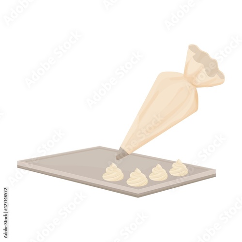 Pastry Bag icing with cream baking process in cartoon flat style isolated on white background. Kitchen equipment, utensil. For cake decoration, cream preparation.