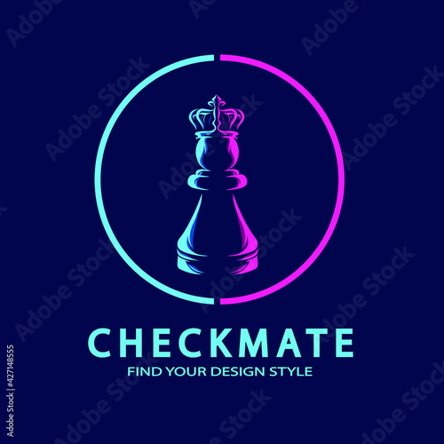 Chess Pawn Crown line pop art potrait logo colorful design with dark background. Abstract vector illustration.