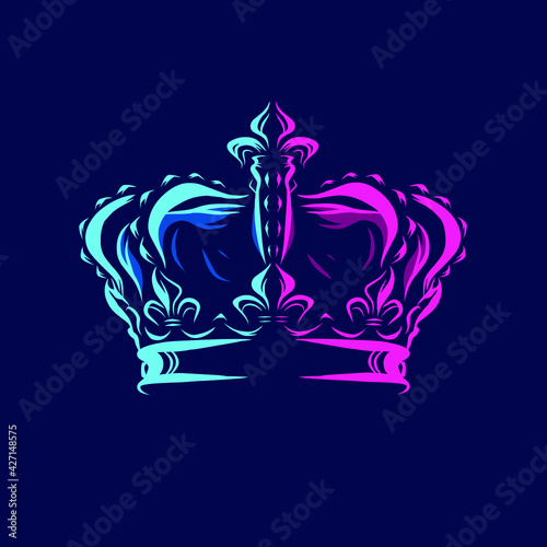 Crown line pop art potrait logo colorful design with dark background. Abstract vector illustration.