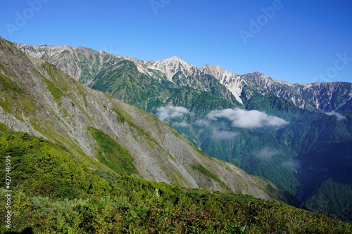 北アルプス八方尾根、唐松岳から五竜岳への登山風景、白馬方面 © yossy