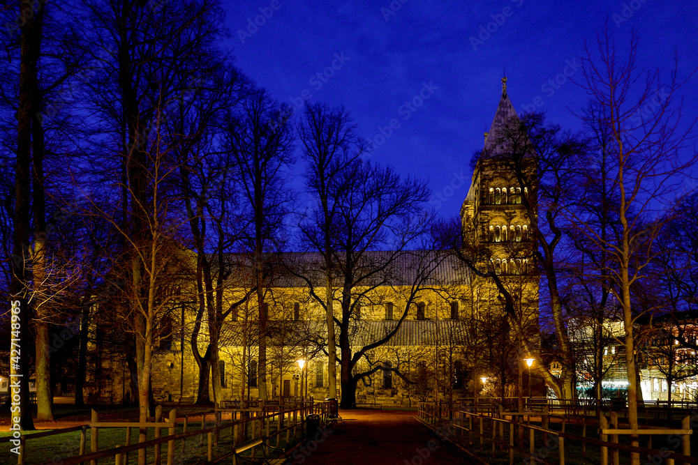 Fototapeta premium Lund, Sweden The Lund Cathedral at night.