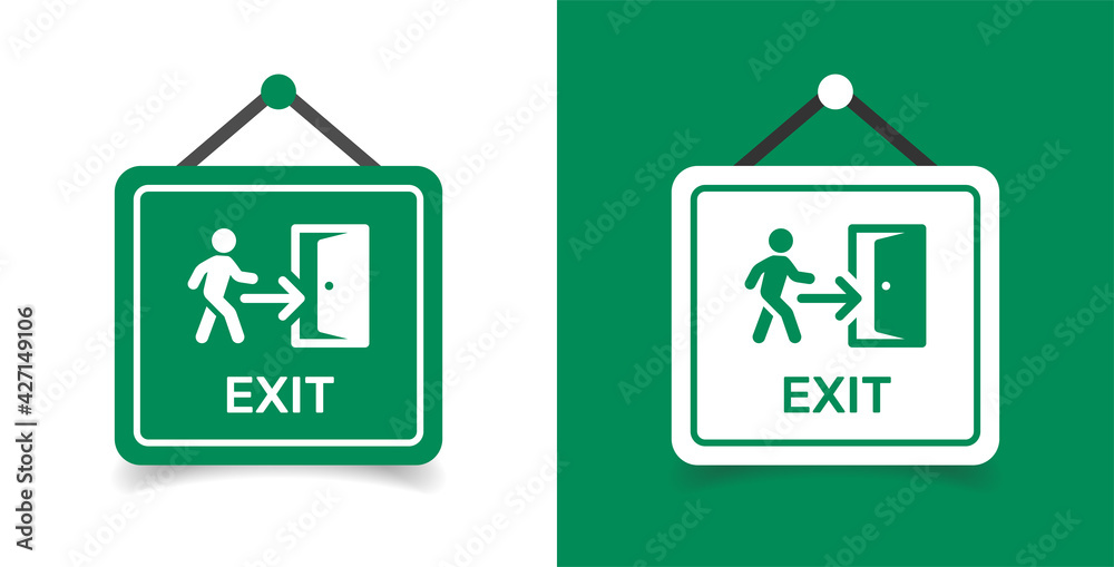 Emergency hanging exit sign vector illustration.