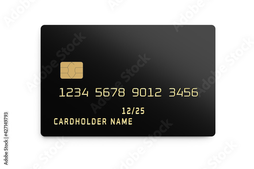 Black plastic card with chip isolated on white. 3D rendering.