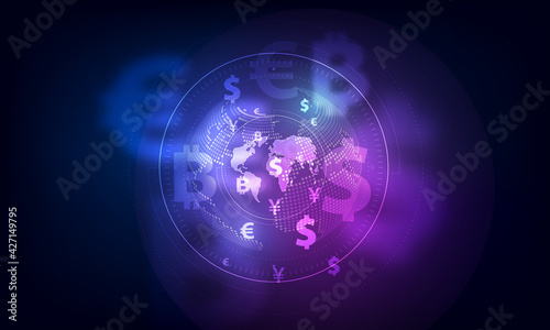 Money transfer. Global Currency. Stock Exchange. Stock vector illustration.