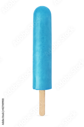 Blue ice cream popsicle isolated on white photo