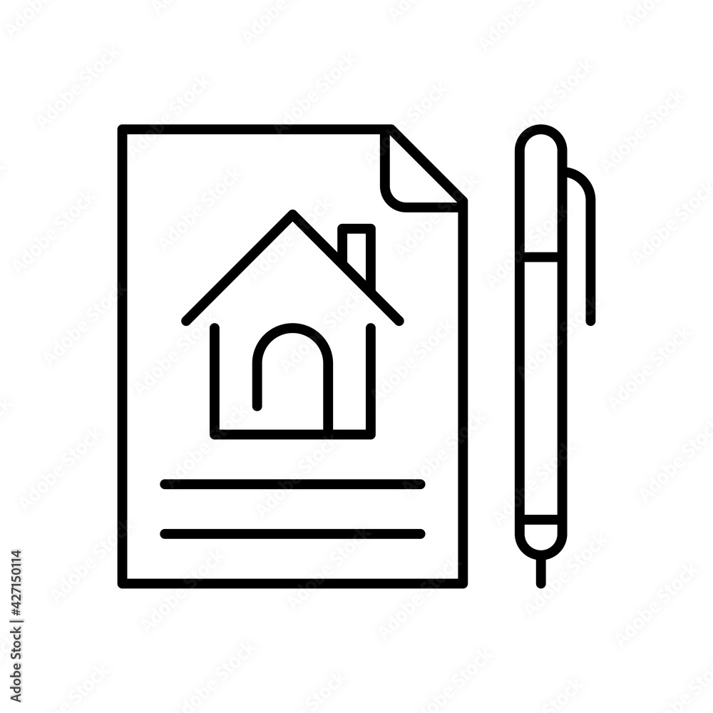 Linear simple lease agreement icon vector illustration rent or sale house contract paper and pen Linear simple lease agreement icon vector illustration rent or sale house contract paper and pen