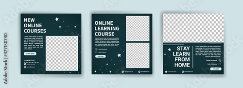 Digital learning. Online courses and classes. Social media post templates for digital marketing and promotion. Advertisements for webinars. Keep studying even at home.