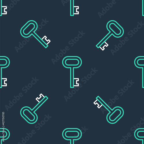 Line House key icon isolated seamless pattern on black background. Vector