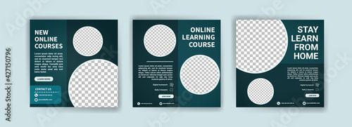 Digital learning. Online courses and classes. Social media post templates for digital marketing and promotion. Advertisements for webinars. Keep studying even at home.