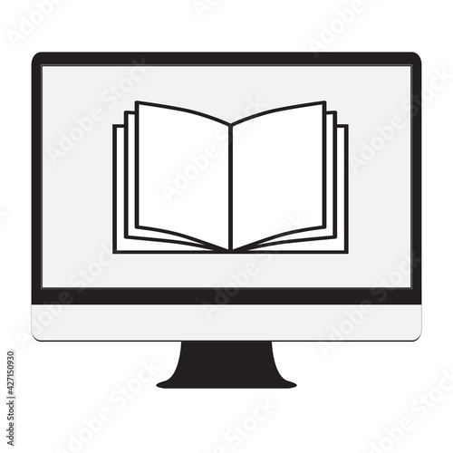 ebook icon on white background. flat style. monitor, book, online sign. online traning symbol.