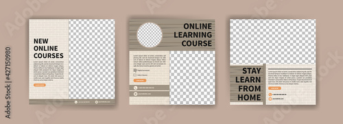 Digital learning. Online courses and classes. Social media post templates for digital marketing and promotion. Advertisements for webinars. Keep studying even at home.
