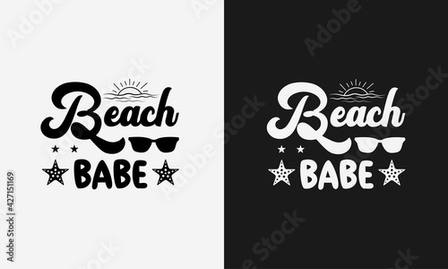 beach babe ,hello summer calligraphy, hand drawn lettering illustration vector