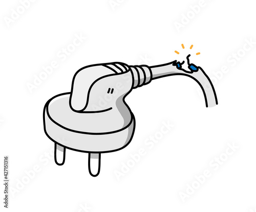 Damaged electric cord , a hand drawn vector doodle of a disconnected electricity cord, isolated on white background. 