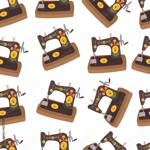 Sewing machine vector seamless pattern