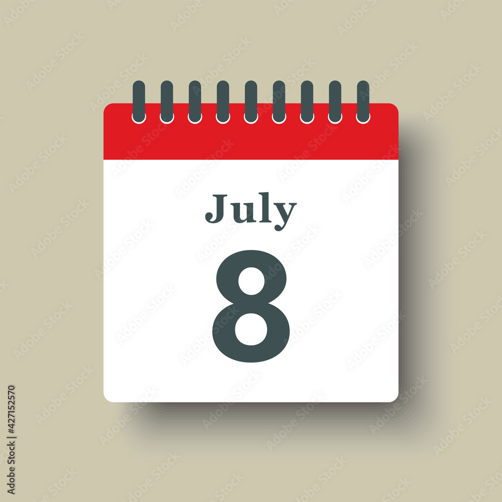Icon day date 8 July, template calendar page Icon day date 8 July, template calendar page
