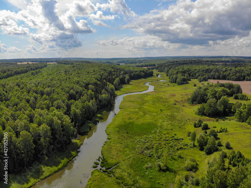 Aerial view of the Ryabovka river (Ryabovo, Kirov region, Russia)