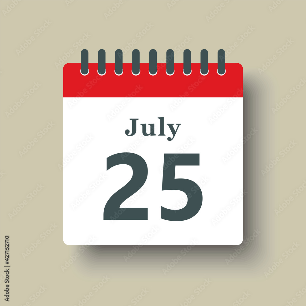 Icon day date 25 July, template calendar page Icon day date 25 July, template calendar page