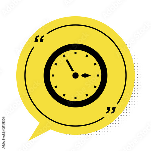 Black Sauna clock icon isolated on white background. Sauna timer. Yellow speech bubble symbol. Vector