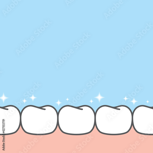 Blank banner lower shiny healthy white teeth illustration vector design on blue background. Dental care concept.