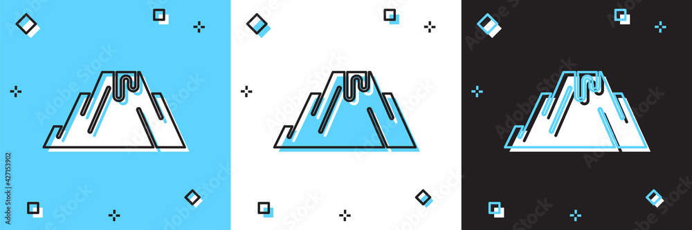 Set Volcano eruption with lava icon isolated on blue and white, black background. Vector Set Volcano eruption with lava icon isolated on blue and white, black background. Vector
