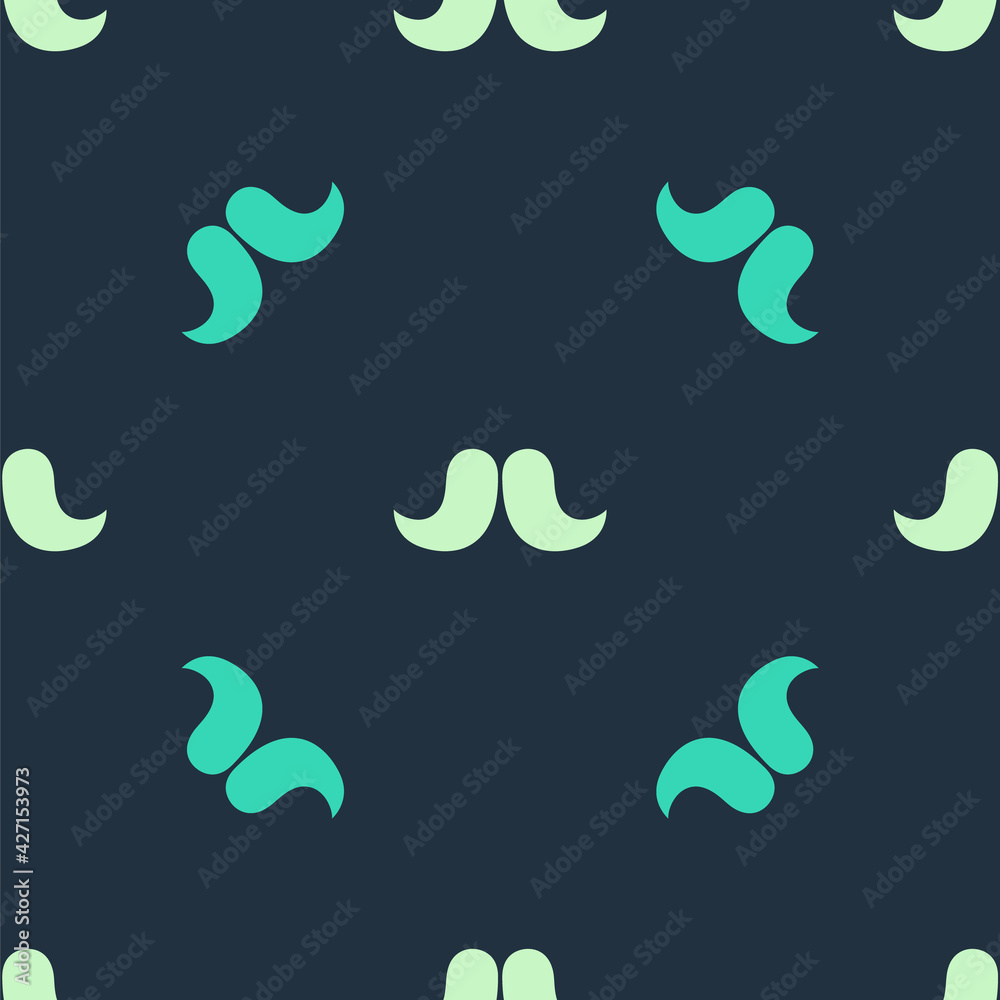 Green and beige Mustache icon isolated seamless pattern on blue background. Barbershop symbol. Facial hair style. Vector Green and beige Mustache icon isolated seamless pattern on blue background. Barbershop symbol. Facial hair style. Vector
