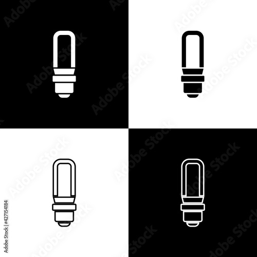 Set LED light bulb icon isolated on black and white background. Economical LED illuminated lightbulb. Save energy lamp. Vector