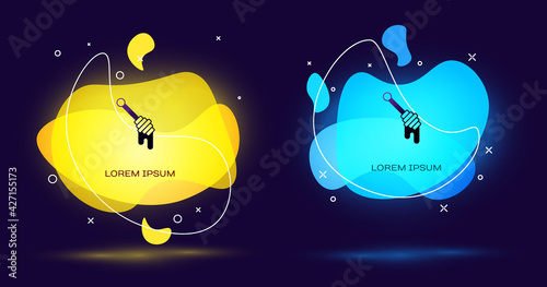 Black Honey dipper stick icon isolated on black background. Honey ladle. Abstract banner with liquid shapes. Vector