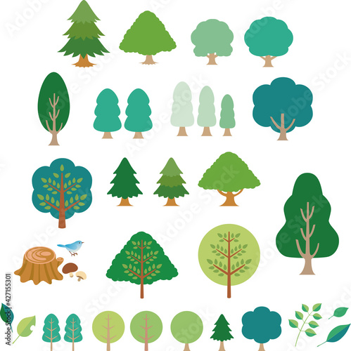 アイコン　森　木　緑　夏　かわいい　おしゃれ　シンプル　イラスト素材セット