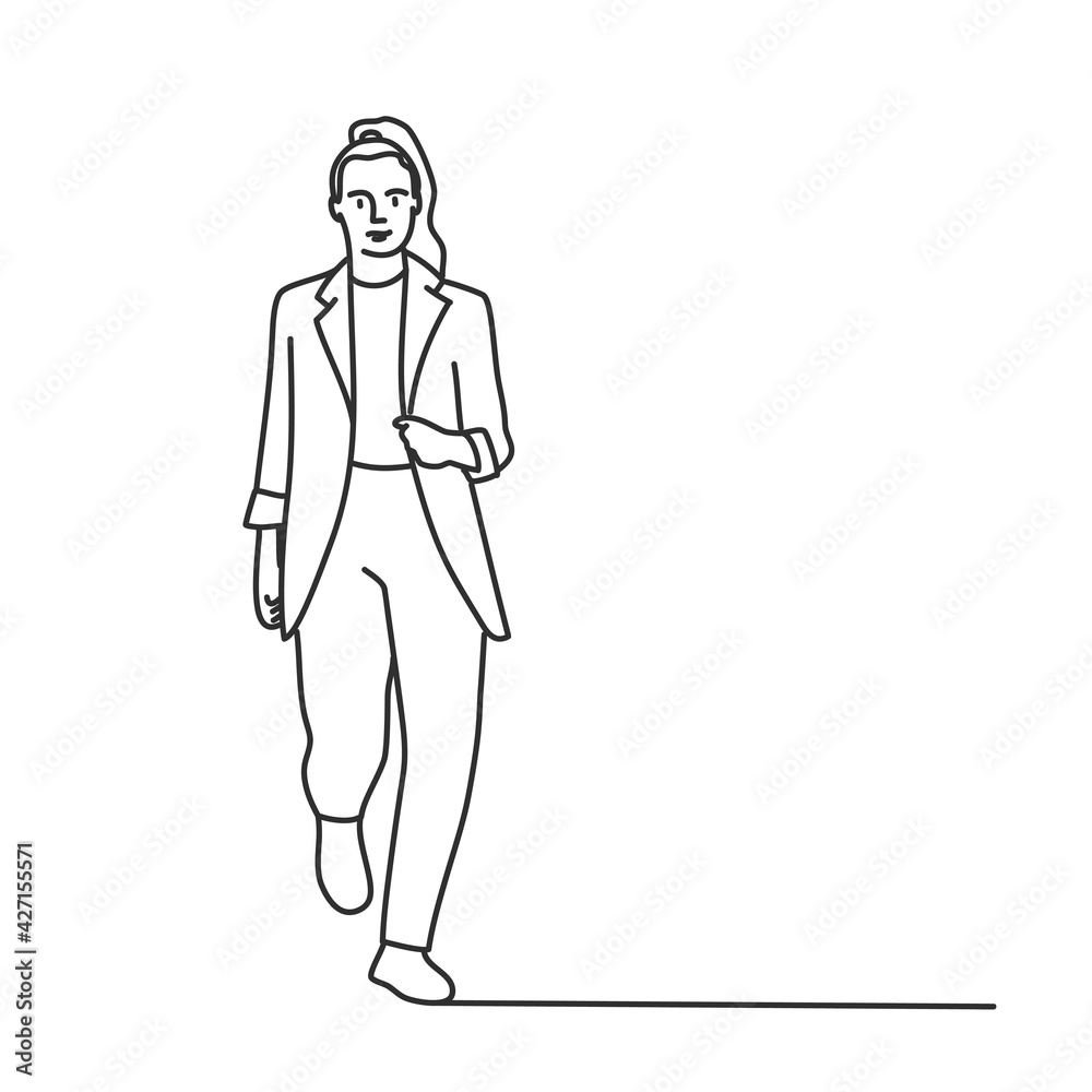 Young woman in jacket walking. Young woman in jacket walking.