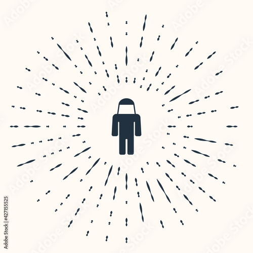 Grey Beekeeper with protect hat icon isolated on beige background. Special protective uniform. Abstract circle random dots. Vector