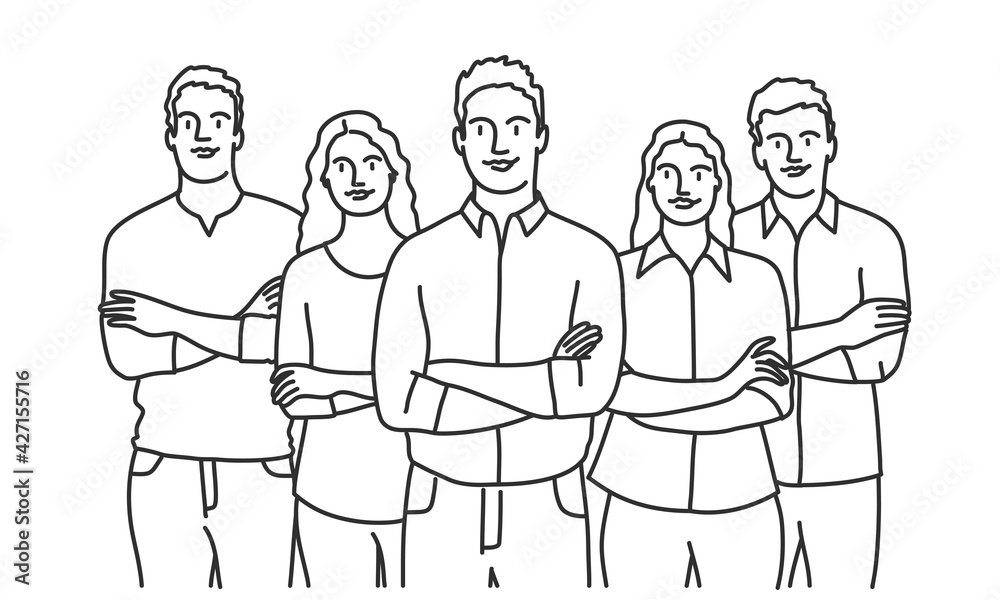 Group of business people standing with arms crossed in a row. Group of business people standing with arms crossed in a row.