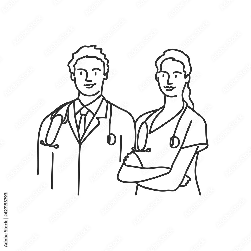 Chief physician and nurse with stethoscop. Chief physician and nurse with stethoscop.