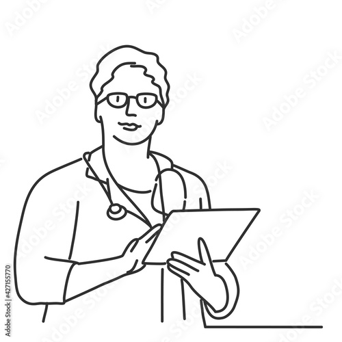 Elderly woman doctor with glasses.