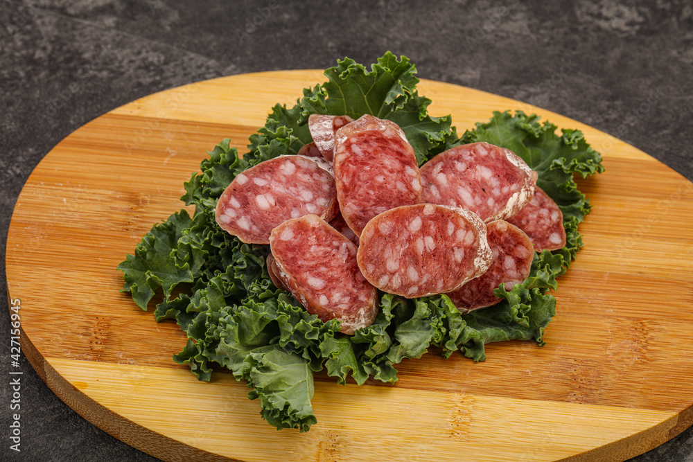 Iberian pork Fuet sausage slices Iberian pork Fuet sausage slices
