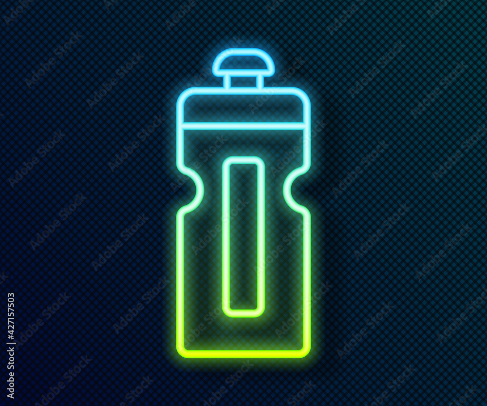 Glowing neon line Fitness shaker icon isolated on black background. Sports shaker bottle with lid for water and protein cocktails. Vector Glowing neon line Fitness shaker icon isolated on black background. Sports shaker bottle with lid for water and protein cocktails. Vector