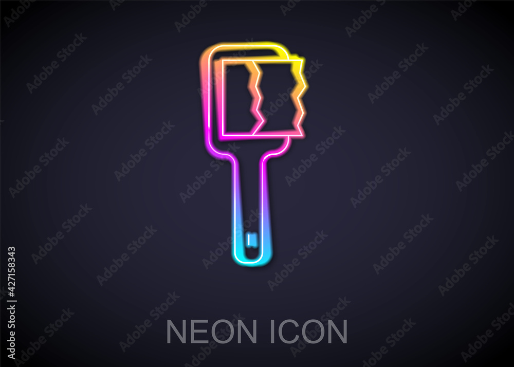 Glowing neon line Sauna brush icon isolated on black background. Wooden brush with coarse bristles for washing in the bath. Anti cellulite massage. Vector Glowing neon line Sauna brush icon isolated on black background. Wooden brush with coarse bristles for washing in the bath. Anti cellulite massage. Vector