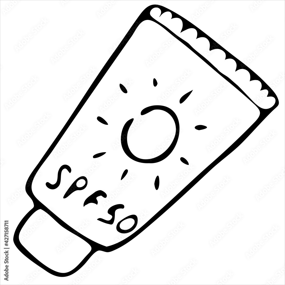tube with sunscreen for tanning, vector doodle element, coloring