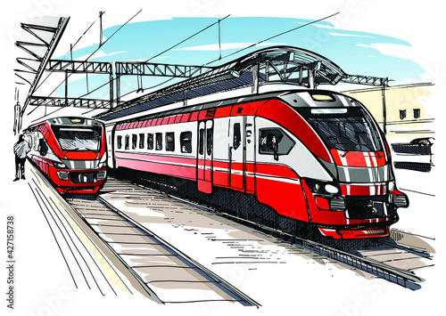 Railway station - hand drawn sketch
